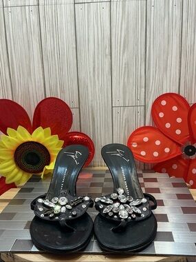Giuseppe Zanotti Black Crystal Embellished Slide Heels